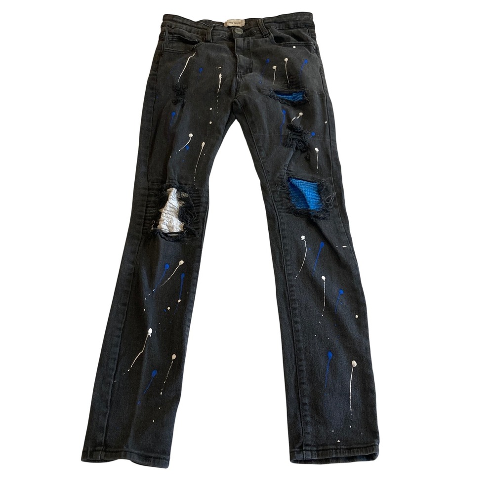 Blind Trust Jeans Mens 32x32 (Fit 29x29) Distressed Paint Splatter Black Street